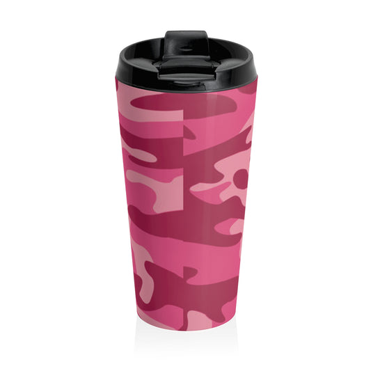 Pink Camouflage "Power" Stainless Steel Travel Mug