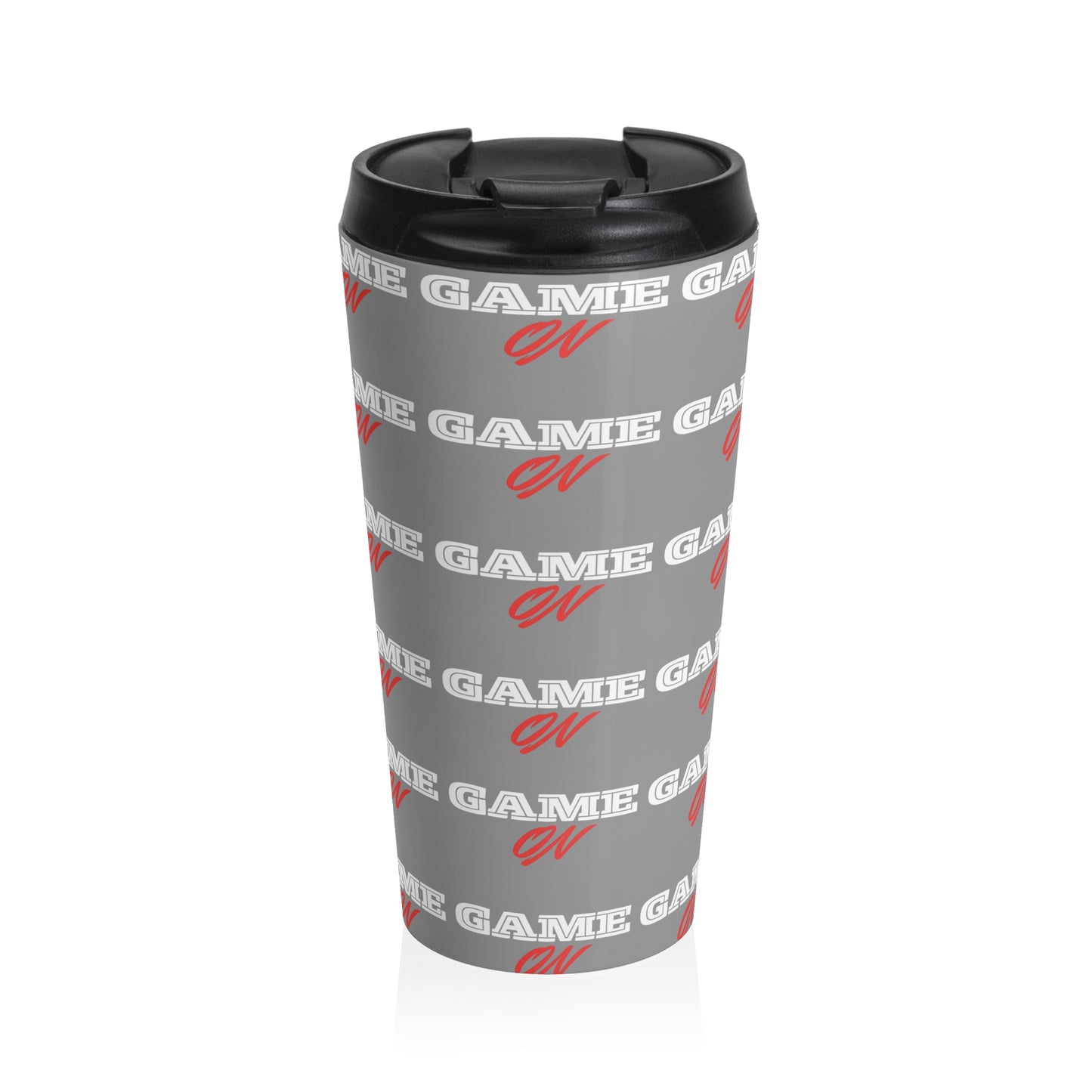 "Game On" Steel Travel Mug . Perfect for Gamers & Students.