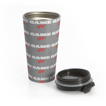 "Game On" Steel Travel Mug . Perfect for Gamers & Students.