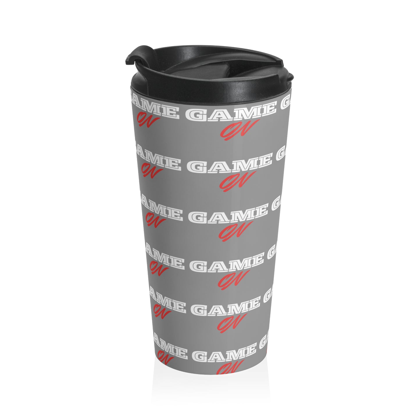 "Game On" Steel Travel Mug . Perfect for Gamers & Students.
