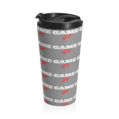 "Game On" Steel Travel Mug . Perfect for Gamers & Students.