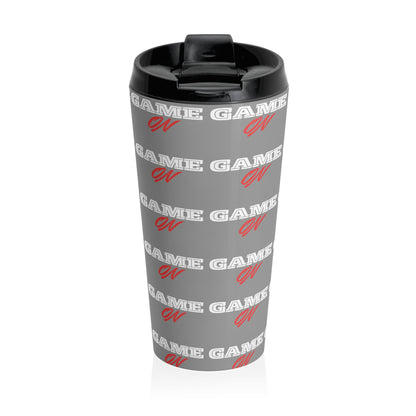 "Game On" Steel Travel Mug . Perfect for Gamers & Students.